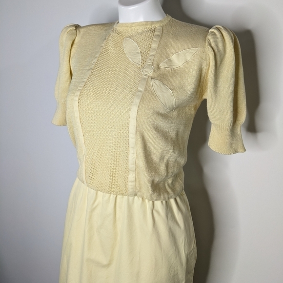 Vintage Ciao yellow knit top pencil skirt short sleeve cotton dress 8 - Picture 7 of 10